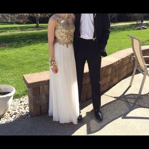 Two piece white and gold prom dress